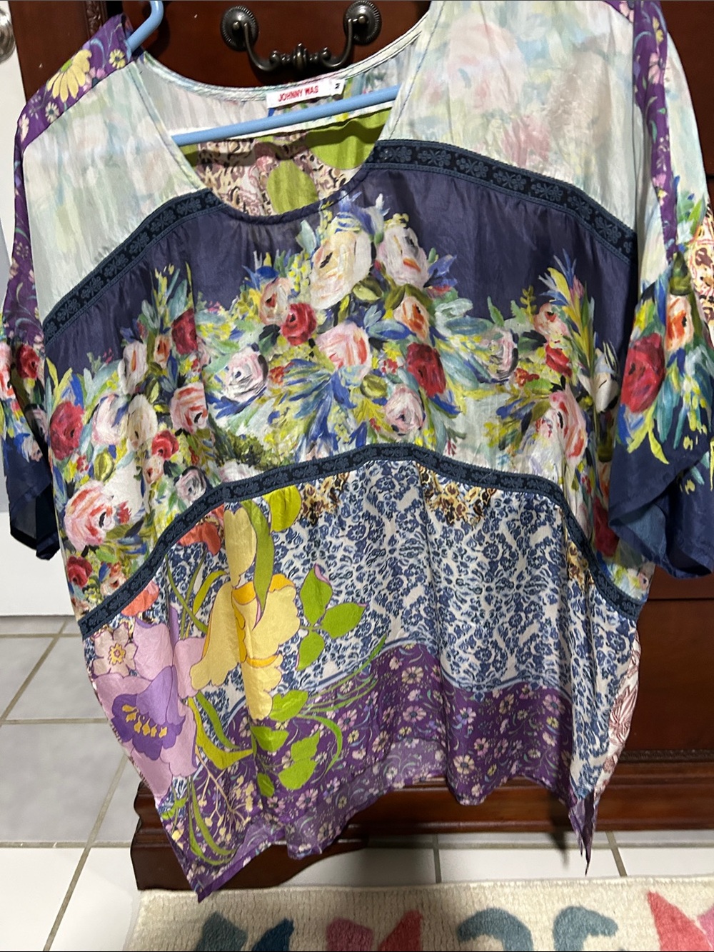 Johnny Was Multicolor Floral Patchwork Tunic Top
